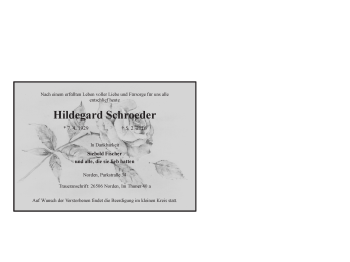 Traueranzeige von Hildegard Schroeder 