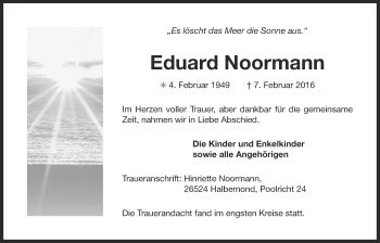 Traueranzeige von Eduard Noormann 
