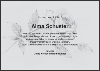 Traueranzeige von Alma Schuster 