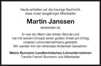 Traueranzeige von Martin Janssen 