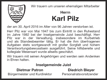 Traueranzeige von Karl Pilz 