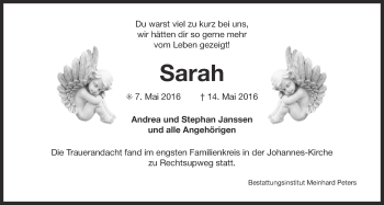 Traueranzeige von Sarah  