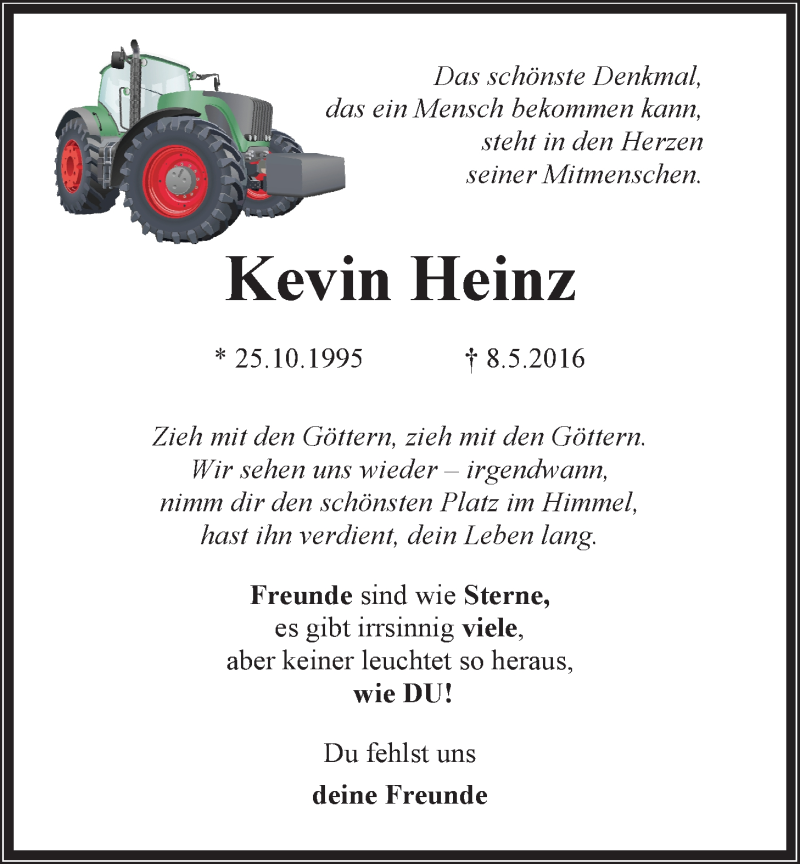  Traueranzeige für Kevin Heinz vom 12.05.2016 aus 