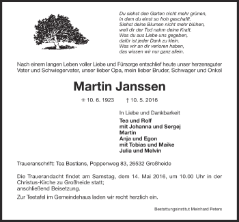 Traueranzeige von Martin Janssen 