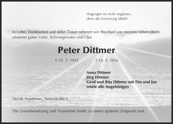 Traueranzeige von Peter Dittmer 