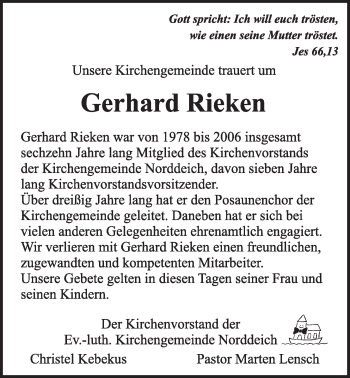 Traueranzeige von Gerhard Rieken 