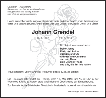 Traueranzeige von Johann Grendel 