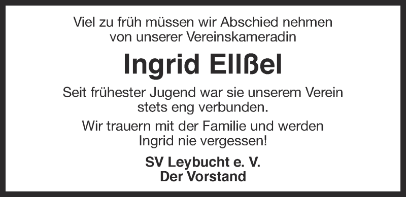  Traueranzeige für Ingrid Ellßel vom 25.05.2016 aus 