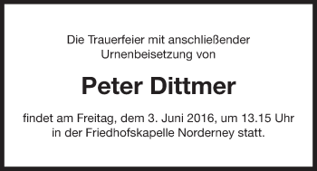 Traueranzeige von Peter Dittmer 