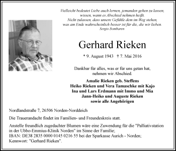 Traueranzeige von Gerhard Rieken 