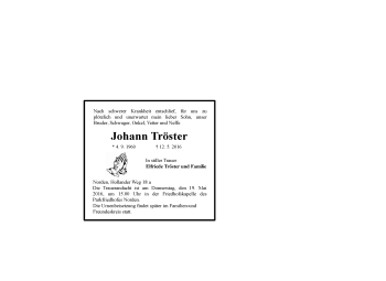 Traueranzeige von Johann Tröster 