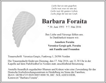 Traueranzeige von Barbara Foraita 