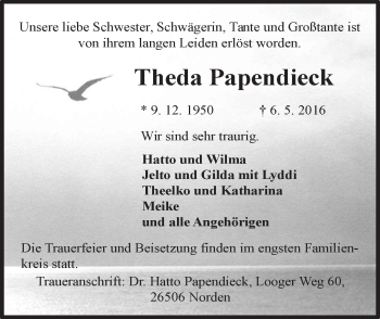 Traueranzeige von Theda Papendieck 