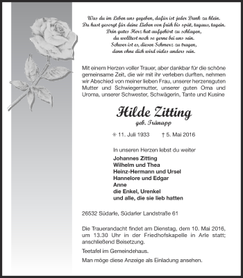 Traueranzeige von Hilde Zitting 