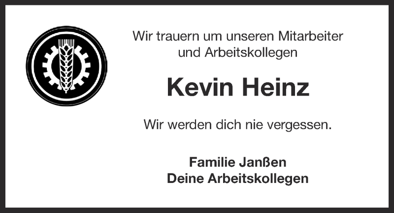  Traueranzeige für Kevin Heinz vom 11.05.2016 aus 