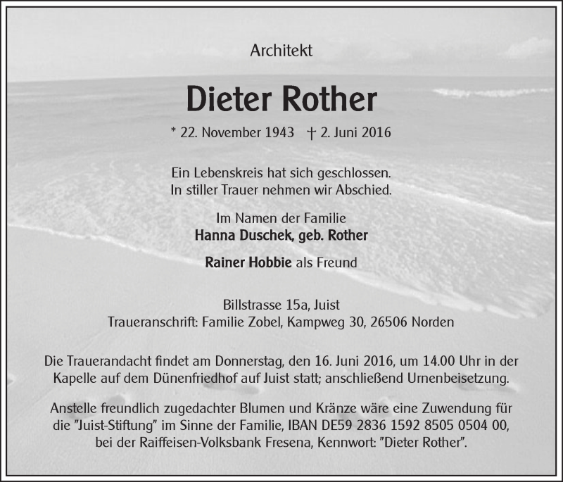  Traueranzeige für Dieter Rother vom 07.06.2016 aus 
