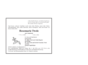 Traueranzeige von Rosemarie Twele 