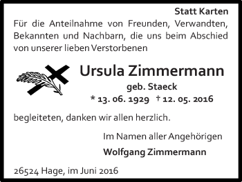Traueranzeige von Ursula Zimmermann 