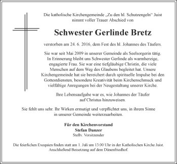 Traueranzeige von Gerlinde Bretz 