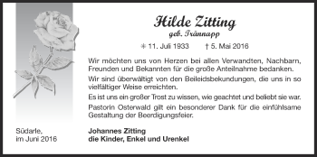 Traueranzeige von Hilde Zitting 