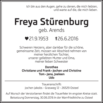 Traueranzeige von Freya Stürenburg 