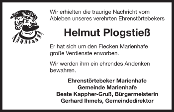 Traueranzeige von Helmut Plogstieß 