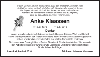 Traueranzeige von Anke Klaassen 