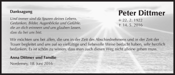 Traueranzeige von Peter Dittmer 