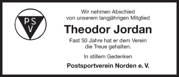 Traueranzeige von Theodor Jordan 