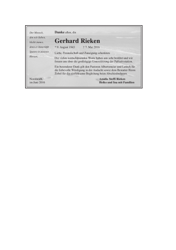 Traueranzeige von Gerhard Rieken 