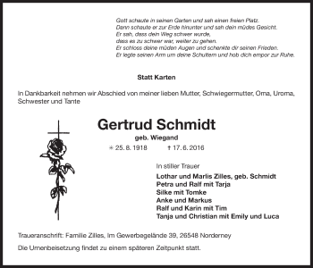 Traueranzeige von Gertrud Schmidt 