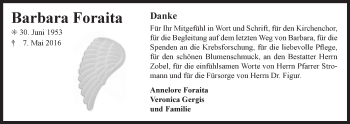 Traueranzeige von Barbara Foraita 