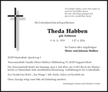 Traueranzeige von Theda Habben 