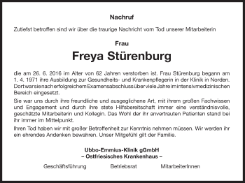 Traueranzeige von Freya Stürenburg 