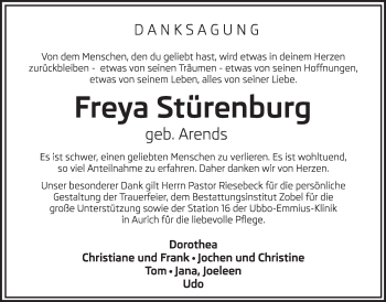 Traueranzeige von Freya Stürenburg 
