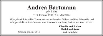 Traueranzeige von Andrea Bartmann 