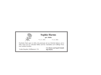 Traueranzeige von Sophie Harms 
