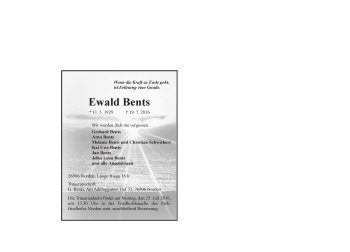 Traueranzeige von Ewald Bents 