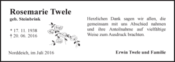 Traueranzeige von Rosemarie Twele 