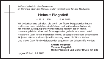 Traueranzeige von Helmut Plogstieß 