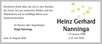 Traueranzeige von Heinz Gerhard Nanninga 