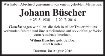 Traueranzeige von Johann Büscher 