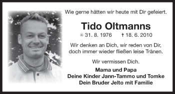 Traueranzeige von Tido Oltmanns 