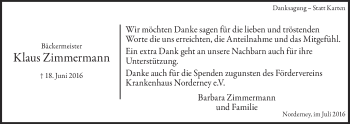 Traueranzeige von Klaus Zimmermann 