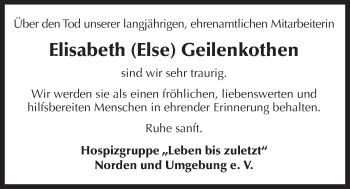 Traueranzeige von Elisabeth Geilenkothen 