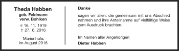 Traueranzeige von Theda Habben 