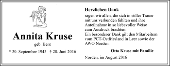 Traueranzeige von Annita Kruse 