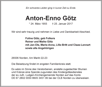 Traueranzeige von Anton-Enno Götz 