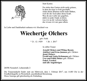 Traueranzeige von Wiechertje Olchers 