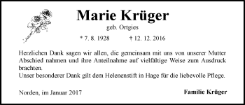 Traueranzeige von Marie Krüger 